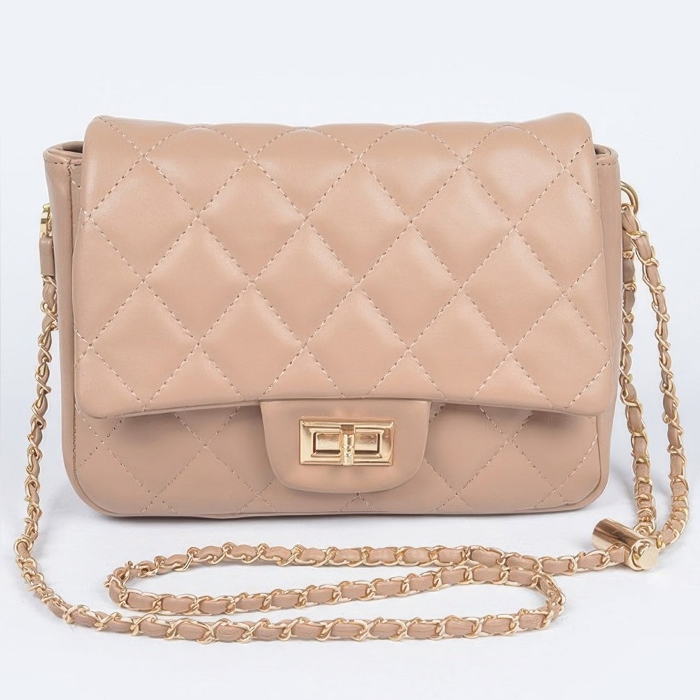 Quilted Faux Leather Flap Bag